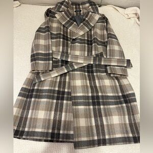 Ralph Lauren Beige and Gray Plaid Overcoat